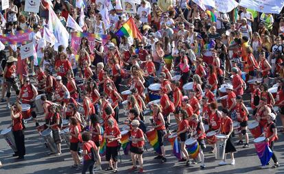 The parade began at 7.30pm, after the march.