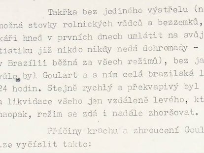 Trecho do relatório do serviço de inteligência tchecoslovaco sobre o golpe de 1964.