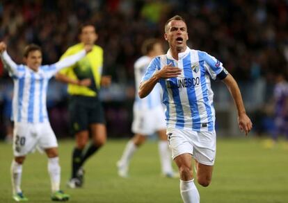 Duda celebra el primer gol ante el Anderlecht