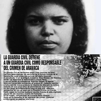 Fotografía de Lucrecia Pérez y crónica del caso de su asesinato.