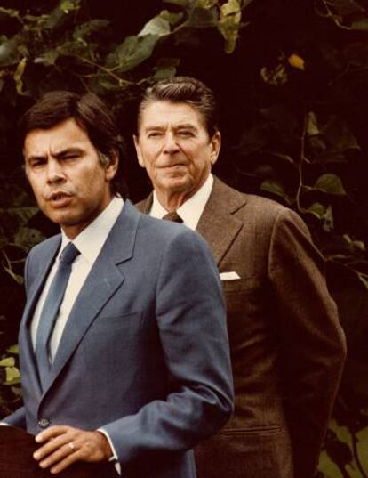 Con el presidente de EE UU Ronald Reagan en 1983.