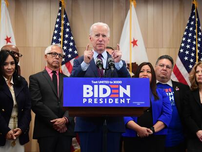 El precandidato presidencial Joe Biden en Los Angeles, California.