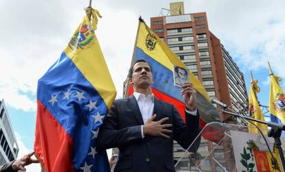 Juan Guaidó, durante la jura como presidente interino de Venezuela. 