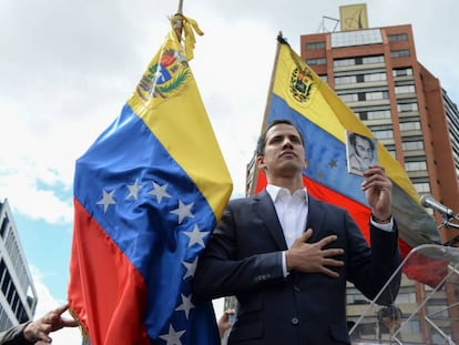 Juan Guaidó, durante la jura como presidente interino de Venezuela. 