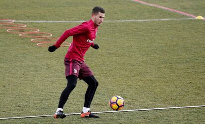 Lucas, em um treino do Atlético de Madrid.