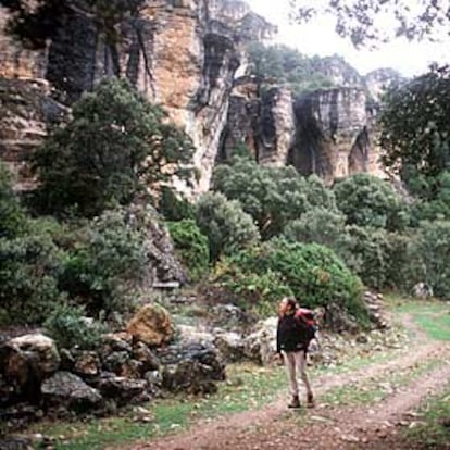 Un caminante, en el Barranco de la Hoz, en Guadalajara.