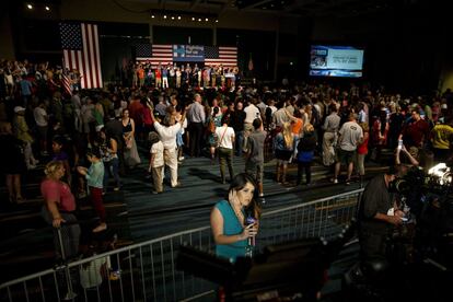 Un salón donde Hillary Clinton celebrará un mitín en el cierre de las primarias de este martes.