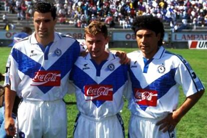 Míchel, Butragueño y Hugo Sánchez en 1997, durante su etapa en el Celaya de México.