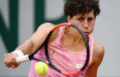 Carla Suárez, durante su partido ante Vesnina.