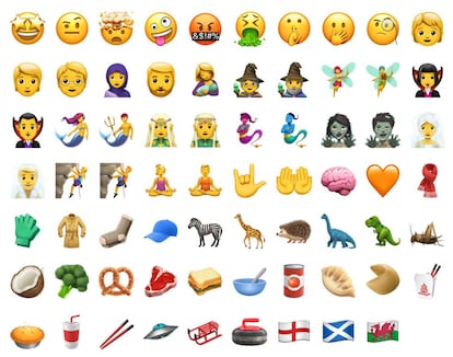 Actualmente existen un total de 3.019 emojis, divididos en 10 categorías. Las que más tienen son: gente y cuerpo humano (1.606), banderas (268), objetos (233) y símbolos (217).