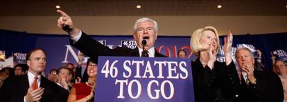 El candidato republicano Newt Gingrich se dirige a sus seguidores anoche en Orlando Florida, tras las primarias en ese Estado.