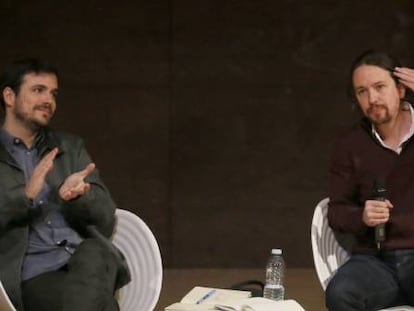 Garzón, Iglesias y Domènech, este viernes.