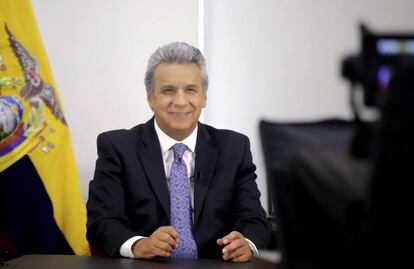 El presidente de Ecuador, Lenín Moreno, durante un discurso televisado este miércoles.