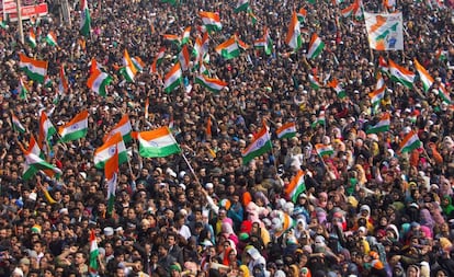 Protestas por la nueva ley ciudadana este domingo 26 de enero en Nueva Delhi.