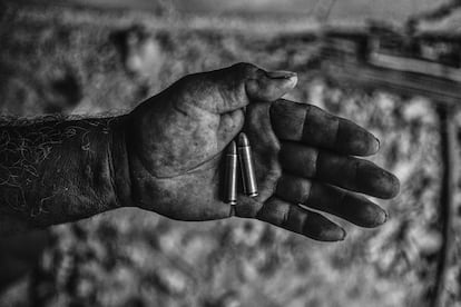 The hand of a leader of a self-defense group from the mountains of Guerrero, who was assassinated a year after this photograph was taken.