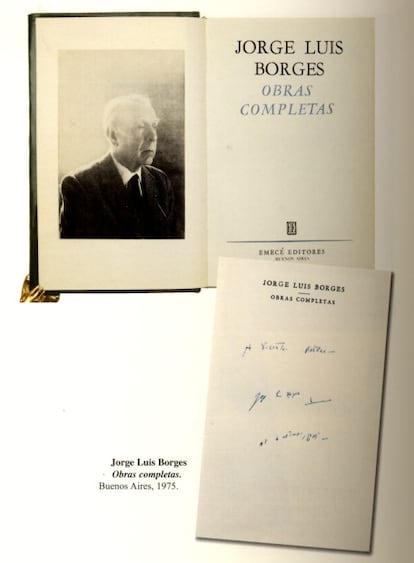 En 1975, Jorge Luis Borges dedica a Vicente Bosaco sus Obras completas. En su escritura se puede apreciar ya la incipiente ceguera del escritor argentino.