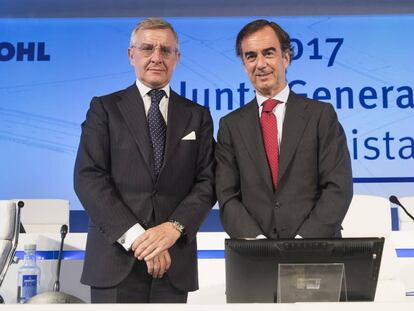 El consejero delegado de OHL, Tomás García Madrid, junto al presidente del grupo, Juan Villar Mir.