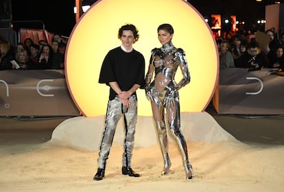 Timothée Chalamet and  Zendaya attend the World Premiere of "Dune: Part Two" in Leicester Square on February 15, 2024