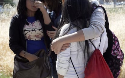 Students gather at Ciudad de Jaén High School on Monday.