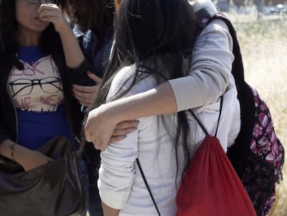 Students gather at Ciudad de Jaén High School on Monday.