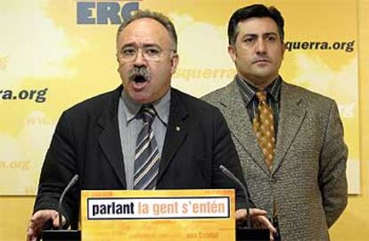 El líder de ERC comparece en rueda de prensa tras la reunión del partido.