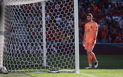 Unai Simón, tras su grave fallo en el primer gol de Croacia contra España.