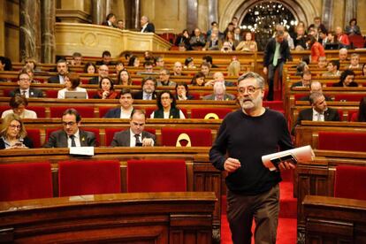 CUP deputy Carles Riera inside the Catalan parliament.