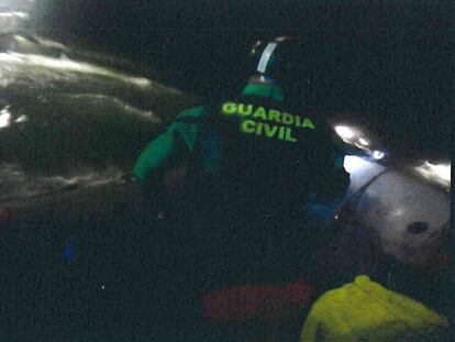 Fotograma del vídeo grabado por uno de los guardias civiles antes de ser embestidos por la narcolancha la noche del 9 de febrero en el puerto de Barbate (Cádiz).