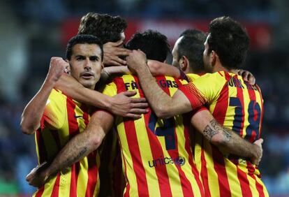 Pedro celebra uno de los goles del Barça en Getafe