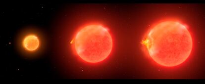 Infografía de la primera prueba convincente de que ZFT SLRN-2020, una estrella moribunda similar al Sol, engulle a un exoplaneta.