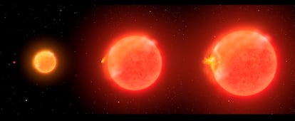 Infografía de la primera prueba convincente de que ZFT SLRN-2020, una estrella moribunda similar al Sol, engulle a un exoplaneta.