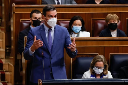 El presidente del Gobierno, Pedro Sánchez, este miércoles, en el Congreso.