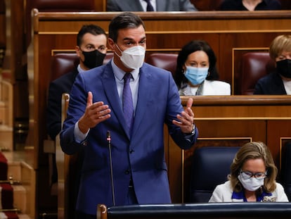 El presidente del Gobierno, Pedro Sánchez, este miércoles, en el Congreso.