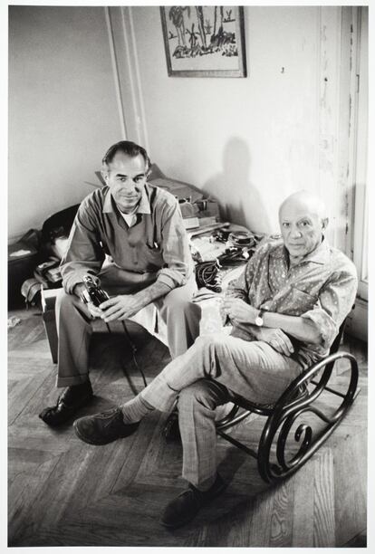 David Douglas Duncan y Pablo Picasso en La Californie. Cannes, 1960.