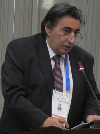 Georgios Makrópulos, durante su discurso electoral.
