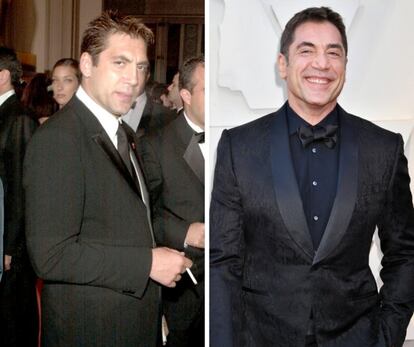 El actor Javier Bardem, en los premios Oscar de 2001 y en los de 2019.