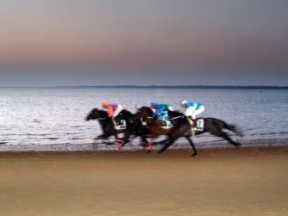 Carreras de caballos en la playa de Sanl&uacute;car de Barrameda, en C&aacute;diz.