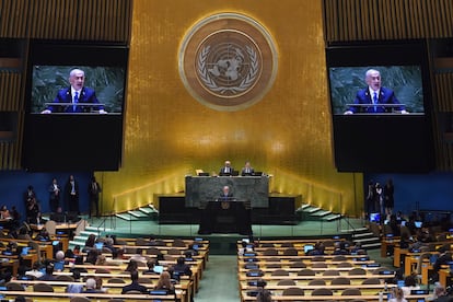  Netanyahu, en la Asamblea General de la ONU en Nueva York, el 27 de septiembre.