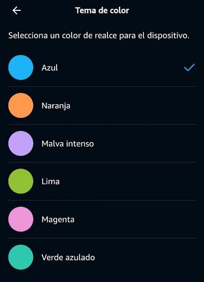 Elección de colores en el Echo Spot