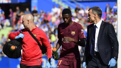 Demb&eacute;l&eacute; deja lesionado el Coliseum durante el Getafe-Bar&ccedil;a. 