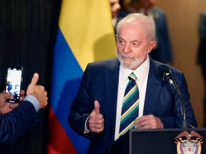 El presidente de Brasil, Luiz Inácio Lula da Silva, tras un encuentro con Gustavo Petro, su par de Colombia.