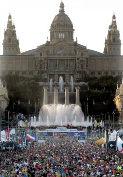 Aspecto de la salida del Maratón de Barcelona