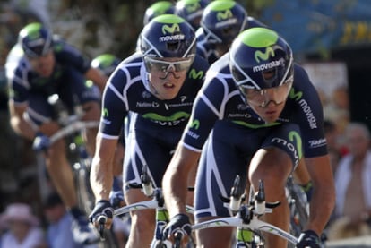 Ciclistas del equipo Movistar, durante la última Vuelta a España.