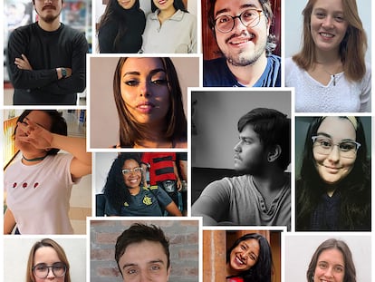 Fotomontaje de jóvenes de Argentina, Chile, Brasil, Perú, Colombia, México, Guatemala y Paraguay.