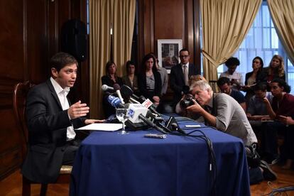 El ministro de Econom&iacute;a, Axel Kicillof, en  la conferencia de prensa 