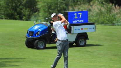 El danés Jeff Winther juega junto a cronómetro en el Masters de Austria de 2018.