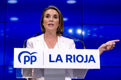 La secretaria general del PP, Cuca Gamarra, ha comparecido este viernes en Logroño.