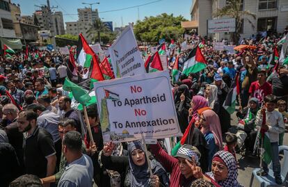 Manifestación el mes pasado en Gaza contra la anexión de Cisjordania.