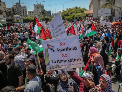 Manifestación contra la anexión de Cisjordania, el miércoles en Gaza.