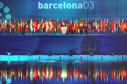 Moustapha Larfaoui, presidente de la FINA, en la inauguración del Mundial.
